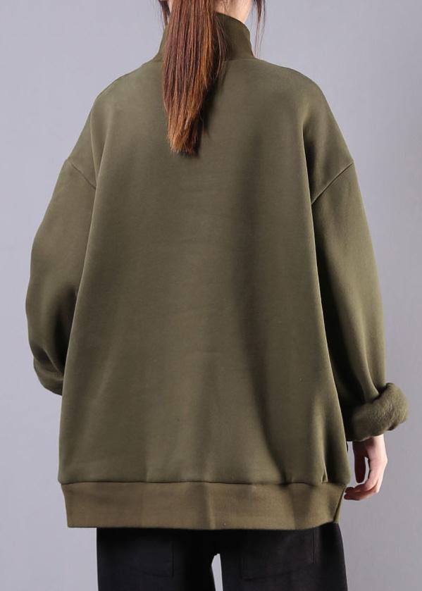Green Cotton Clothes for High Neck Patchwork Fall Blouses