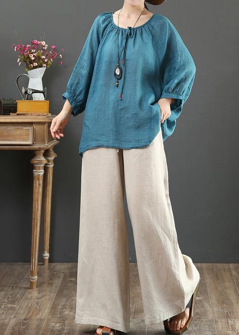 Green Linen Clothes for O Neck Half Sleeve Oversized Summer Shirt