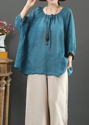 Green Linen Clothes for O Neck Half Sleeve Oversized Summer Shirt