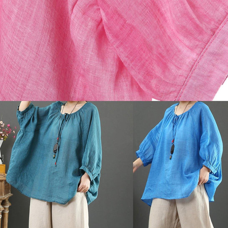 Green Linen Clothes for O Neck Half Sleeve Oversized Summer Shirt
