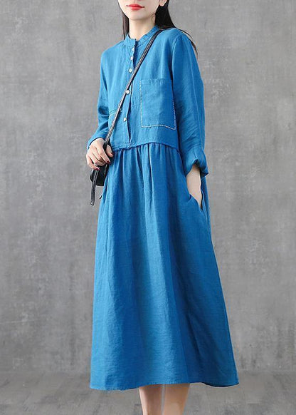 Green Linen Clothes for O Neck Patchwork Maxi Spring Dresses