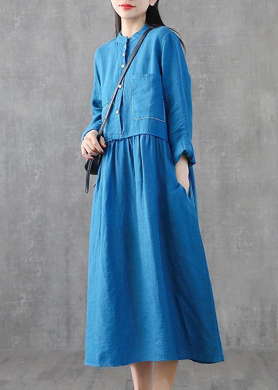Green Linen Clothes for O Neck Patchwork Maxi Spring Dresses
