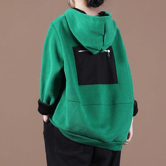 Green Thick Tops Blouses Hooded Patchwork Oversized Shirts