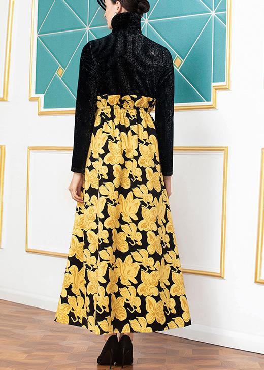 High Neck Cotton Winter Tunics for Inspiration Black Patchwork Cotton Dress