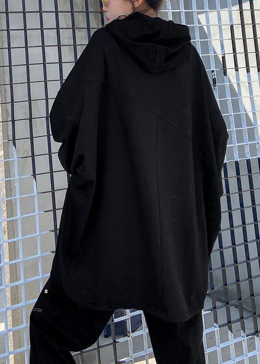 Beautiful hooded Letter fall tunic top black blouse