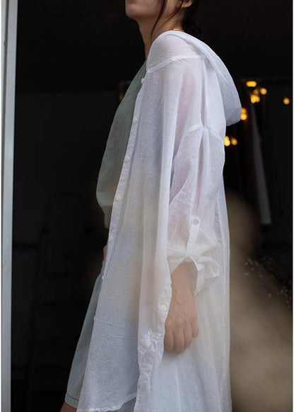 Beautiful hooded cotton summer linen tops women blouses Christmas Gifts blue tops