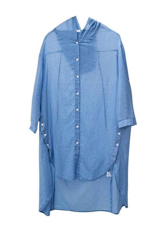 Beautiful hooded cotton summer linen tops women blouses Christmas Gifts blue tops