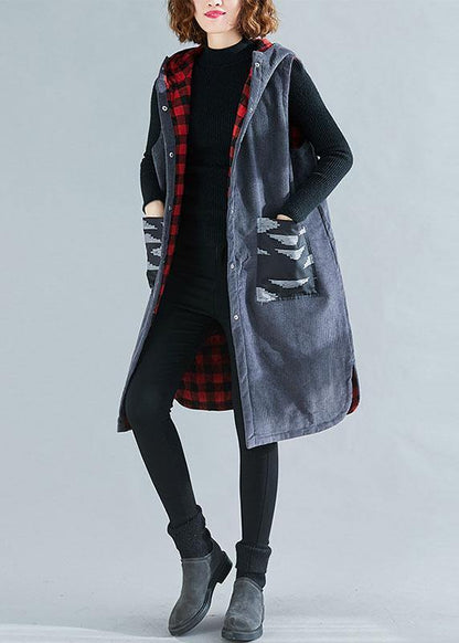 Hooded Sleeveless Fine Spring Maxi Coat Gray Box Outwear