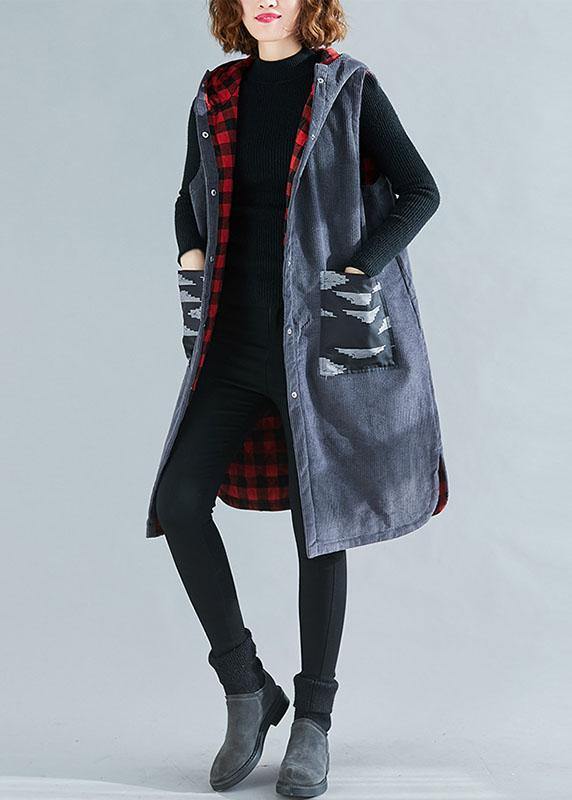 Hooded Sleeveless Fine Spring Maxi Coat Gray Box Outwear