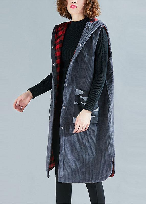 Hooded Sleeveless Fine Spring Maxi Coat Gray Box Outwear