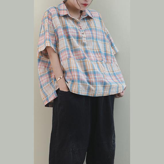 Khaki Plaid Cotton Pattern Lapel Button Down Daily Tops