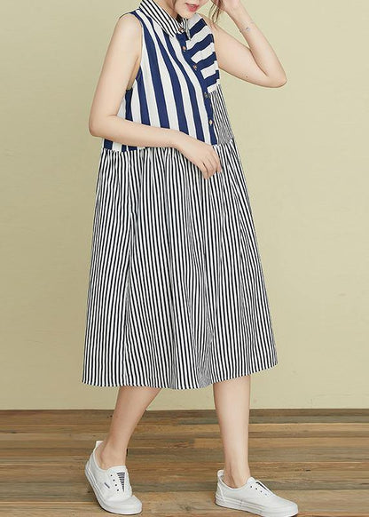 Lapel Atchwork Cotton Dresses Outfits Striped Robe Dress