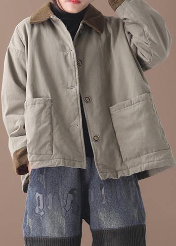 Lapel Patchwork Fine Coat Army Green Cotton Outwears