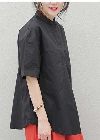 Lapel Pockets Cotton Tops Tutorials Black Blouses