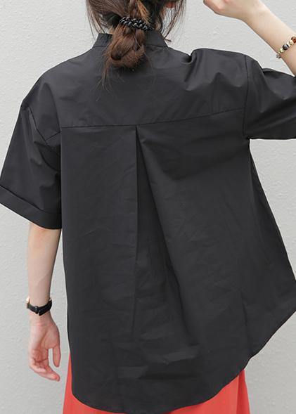 Lapel Pockets Cotton Tops Tutorials Black Blouses