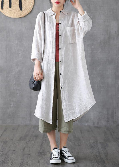 Lapel Pockets Linen Clothes Photography Gray Striped Dress