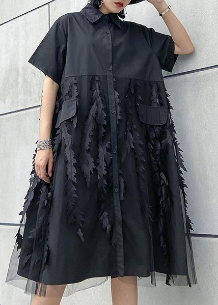 Lapel Tulle Cotton Summer Clothes for Shape Grey Dress