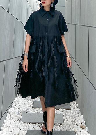 Lapel Tulle Cotton Summer Clothes for Shape Grey Dress