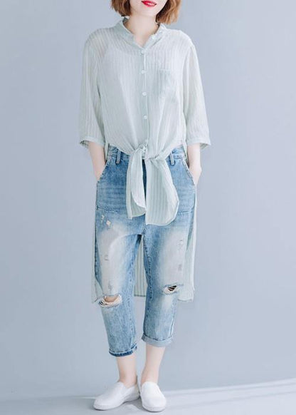Light Green Cotton Clothes for Stand Collar Oversized Shirt