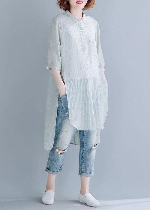 Light Green Cotton Clothes for Stand Collar Oversized Shirt
