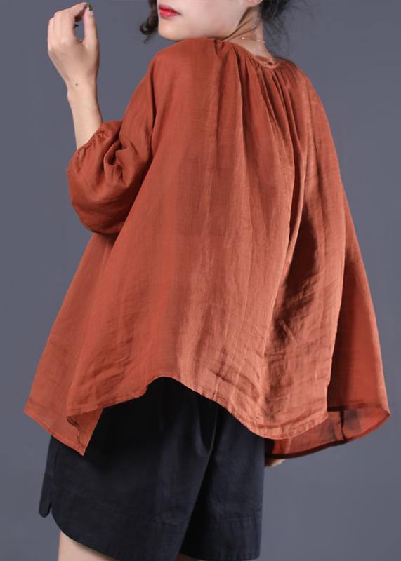Linen Tunic Top Single Breasted Batwing Sleeve Blouse