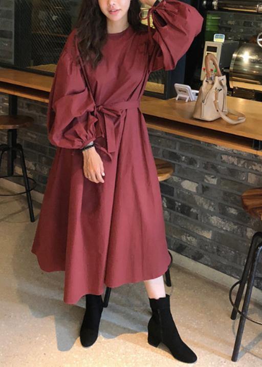 O Neck Batwing Sleeve Cotton Spring Tunics Photography Red Long Dresses