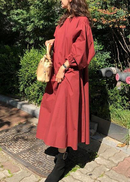 O Neck Batwing Sleeve Cotton Spring Tunics Photography Red Long Dresses