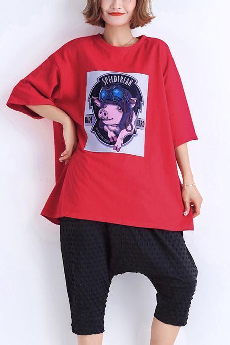 O Neck Half Sleeve Cotton Tunic Pattern Shape Red Tunic Summer
