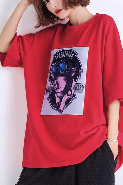 O Neck Half Sleeve Cotton Tunic Pattern Shape Red Tunic Summer