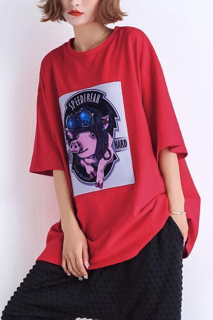 O Neck Half Sleeve Cotton Tunic Pattern Shape Red Tunic Summer