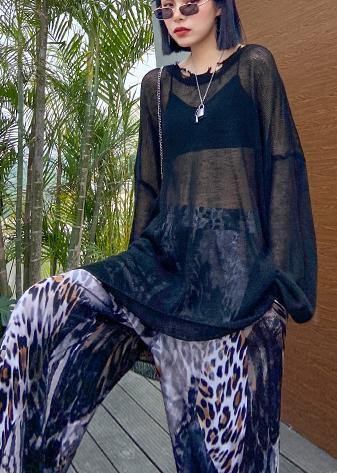 O Neck Hollow Out Summer Crane Tops Sewing Black Tops