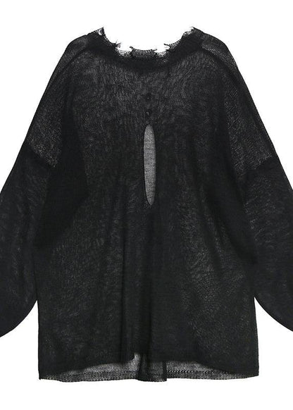 Beautiful o neck Hollow Out summer crane tops Sewing black tops