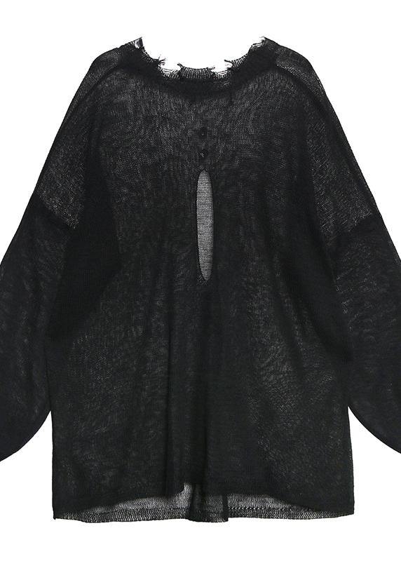O Neck Hollow Out Summer Crane Tops Sewing Black Tops