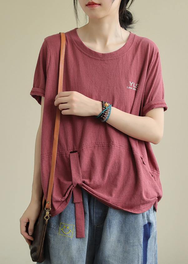 O Neck Letter Cotton Shirts Ideas Red Top