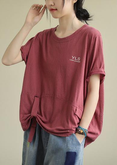O Neck Letter Cotton Shirts Ideas Red Top