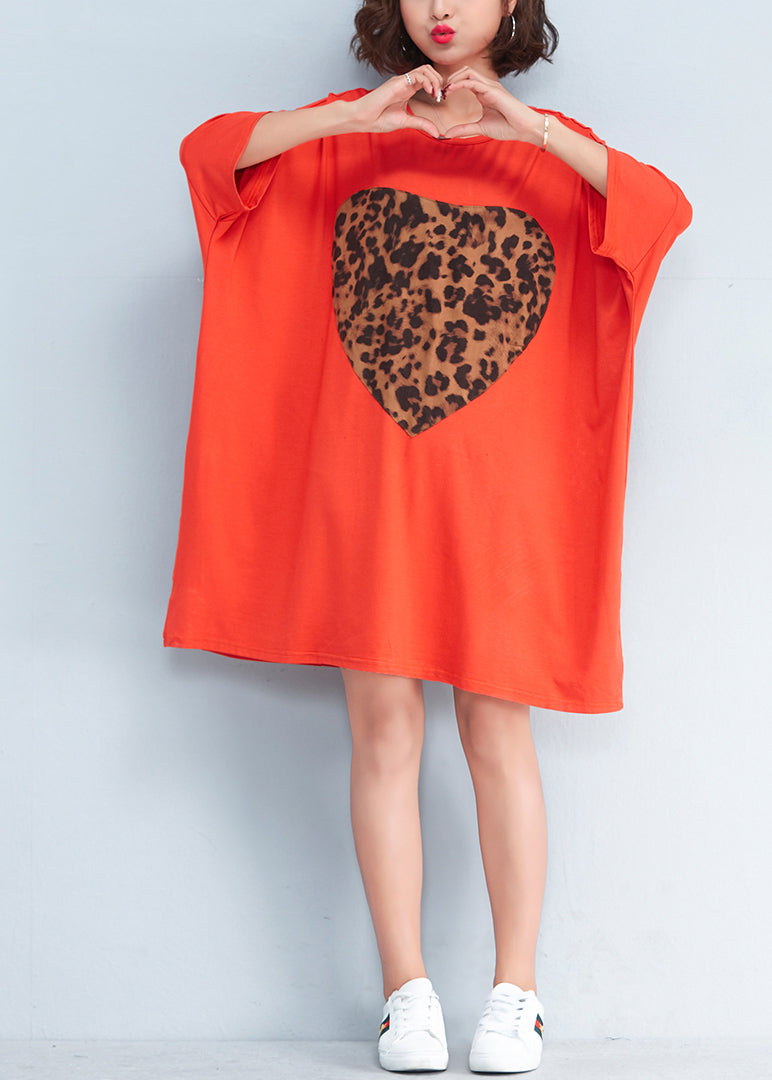 O Neck Baggy Cotton Clothes Pattern Orange Dresses Summer