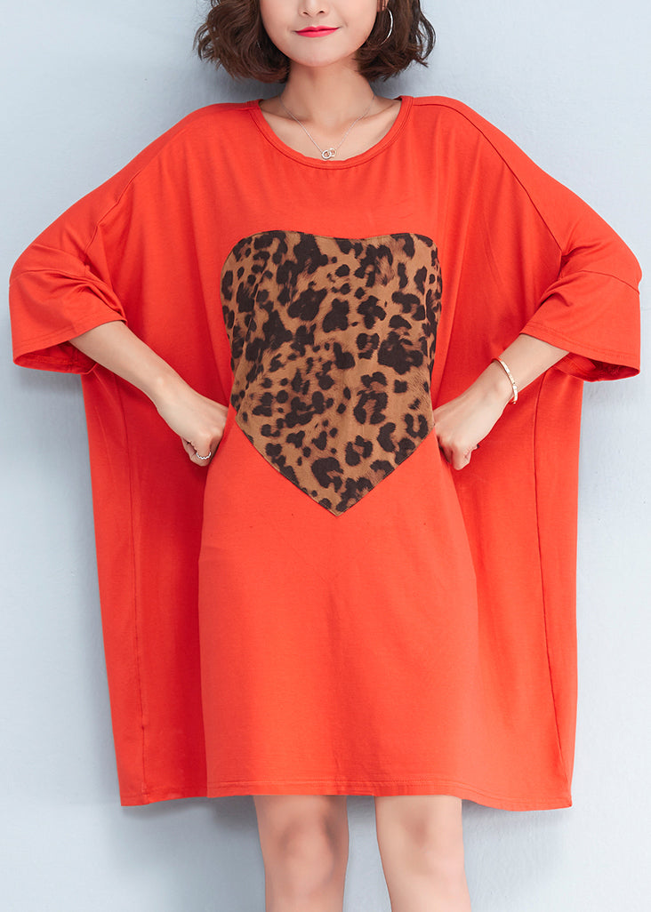 O Neck Baggy Cotton Clothes Pattern Orange Dresses Summer