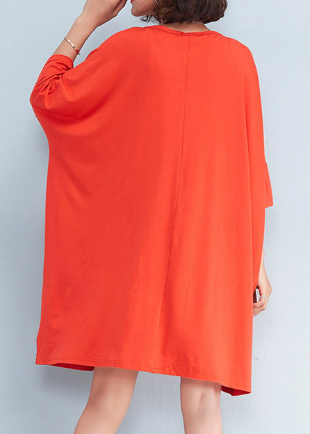 O Neck Baggy Cotton Clothes Pattern Orange Dresses Summer