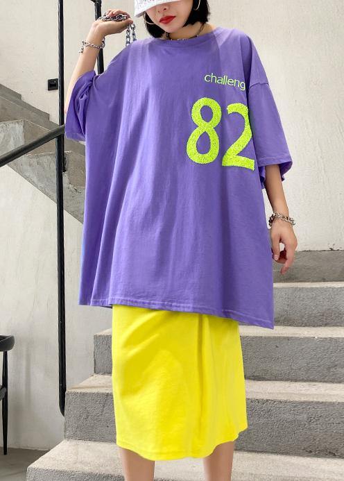 O Neck Baggy Cotton Crane Tops Pattern Letter Tops