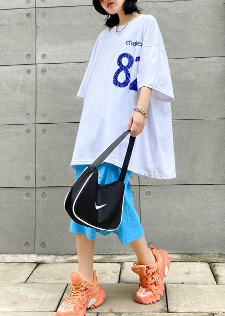 O Neck Baggy Cotton Crane Tops Pattern Letter Tops