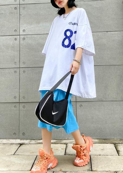O Neck Baggy Cotton Crane Tops Pattern Letter Tops