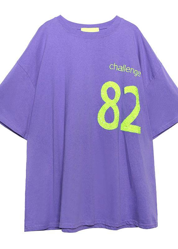 O Neck Baggy Cotton Crane Tops Pattern Letter Tops