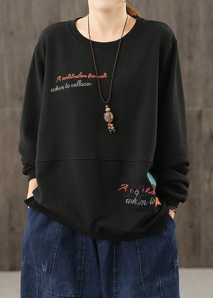 Beautiful o neck clothes Sleeve black Cartoon print blouses