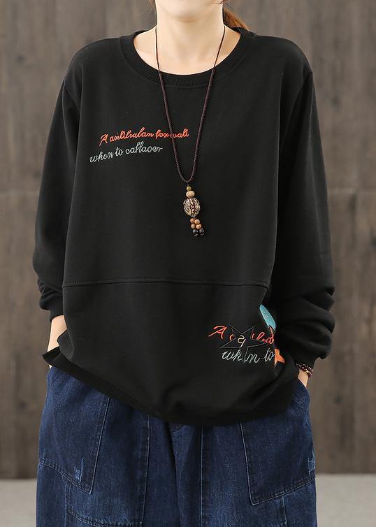 O Neck Clothes Sleeve Black Cartoon Print Blouses