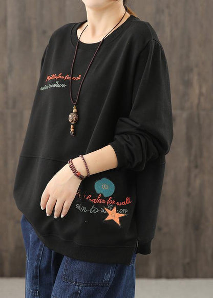 Beautiful o neck clothes Sleeve black Cartoon print blouses