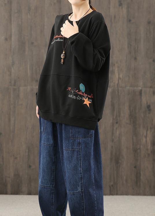 Beautiful o neck clothes Sleeve black Cartoon print blouses