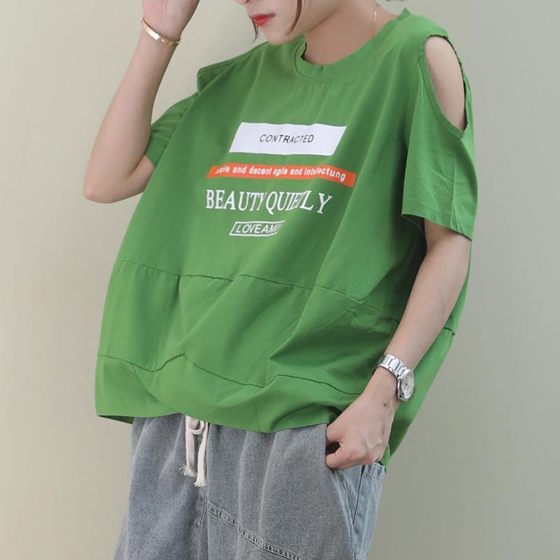 O Neck Off the Shoulder Cotton Blouse Design Green Print Tops