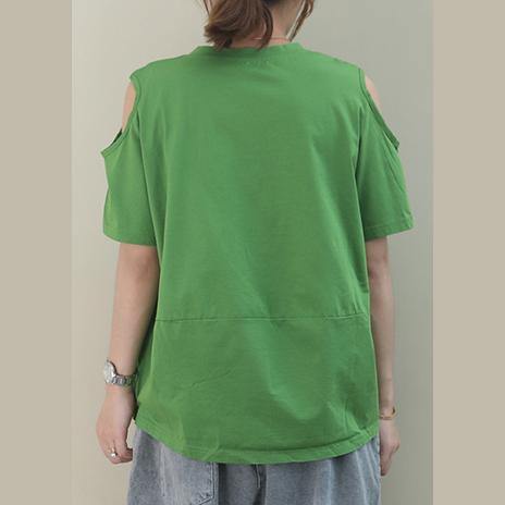 O Neck Off the Shoulder Cotton Blouse Design Green Print Tops