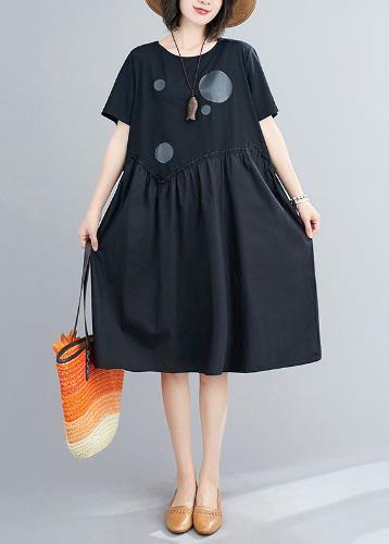 O Neck Patchwork Cotton Summer Tunic Catwalk Black Dress