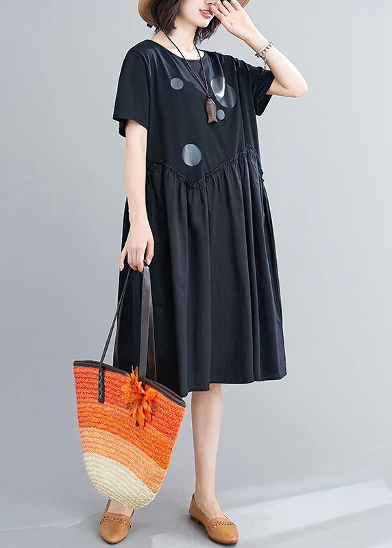 O Neck Patchwork Cotton Summer Tunic Catwalk Black Dress